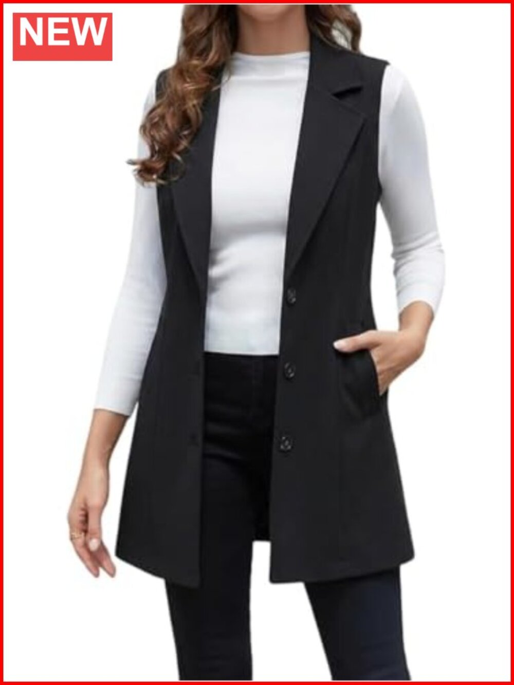 Wool Plaid Sleeveless Long Vest Notch Lapel Pockets
